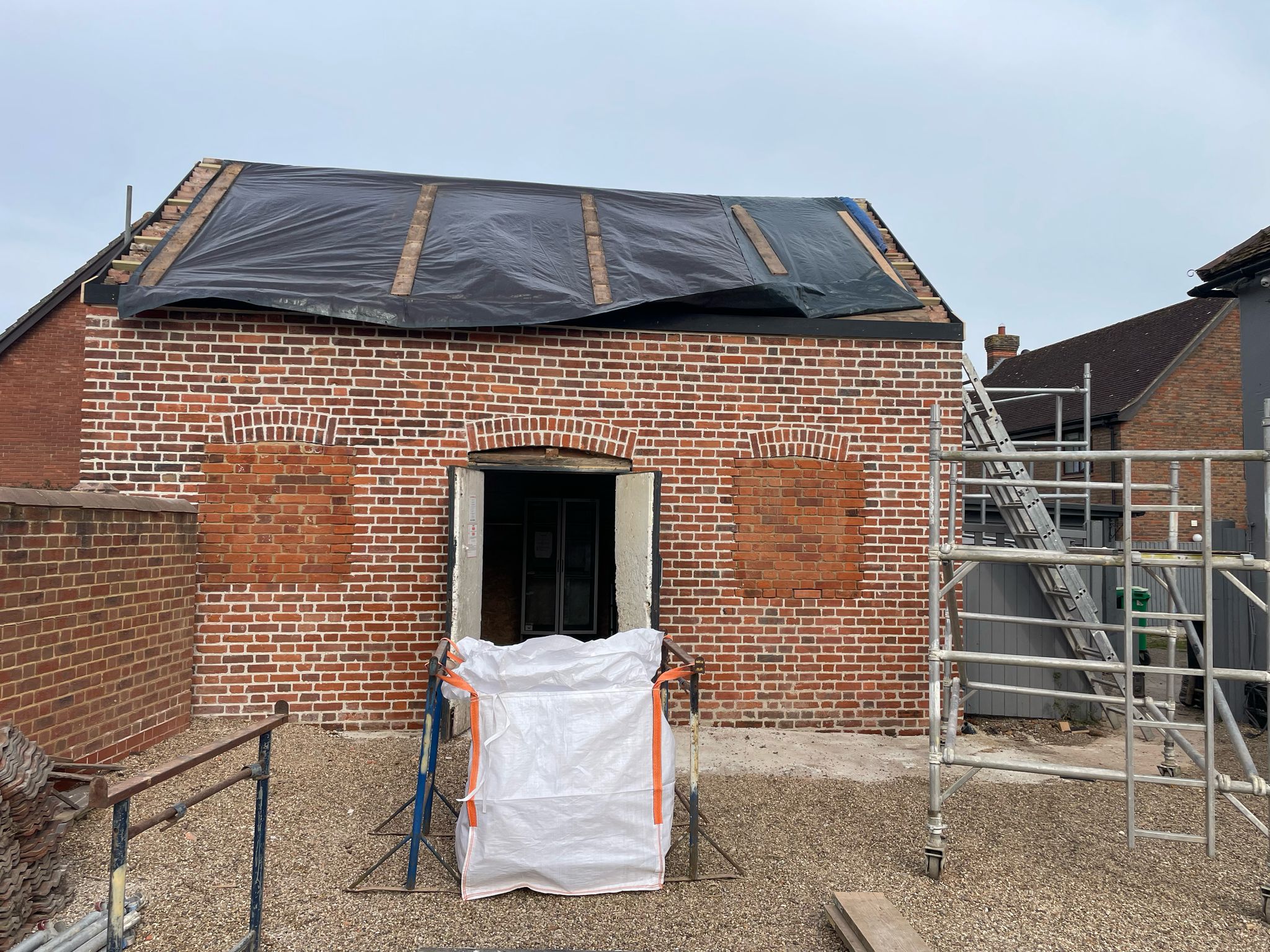 The coffee shop building during restoration