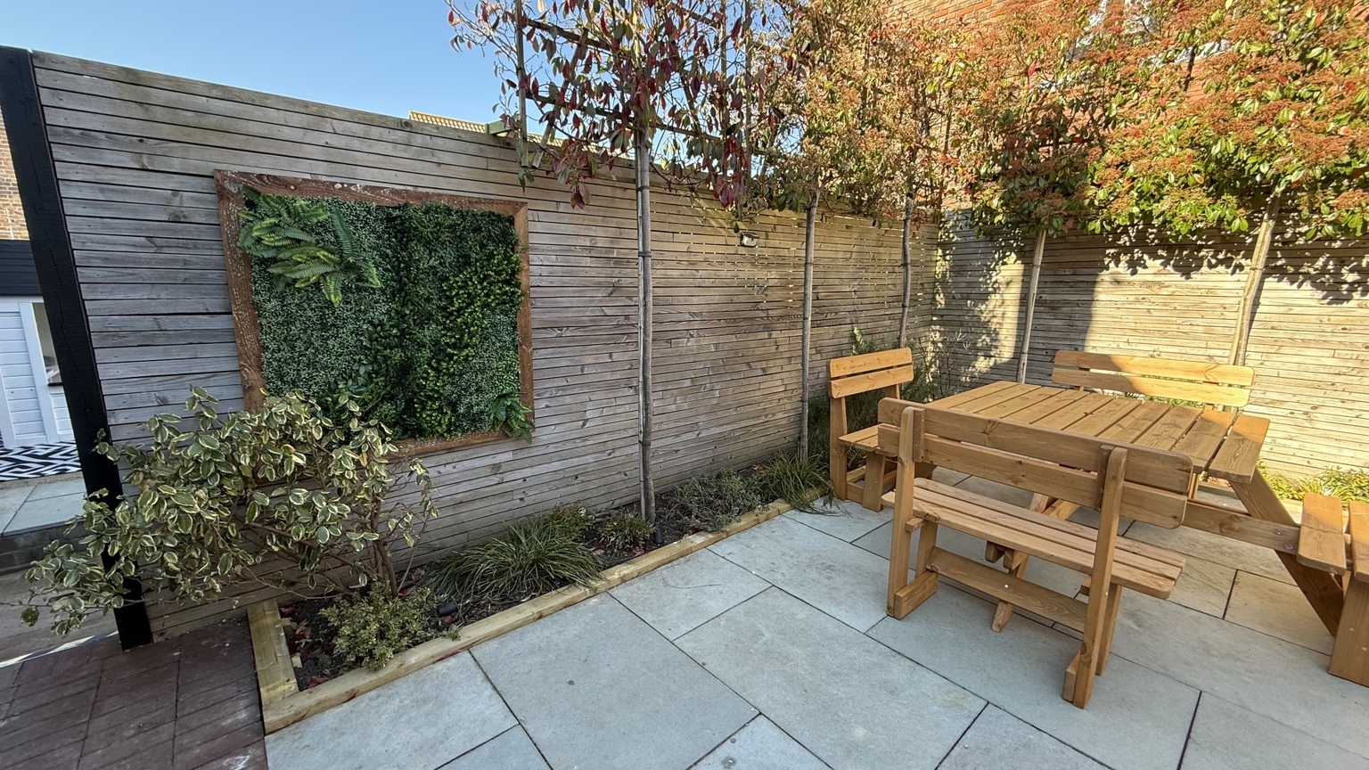 Garden seating and planting at The Bear