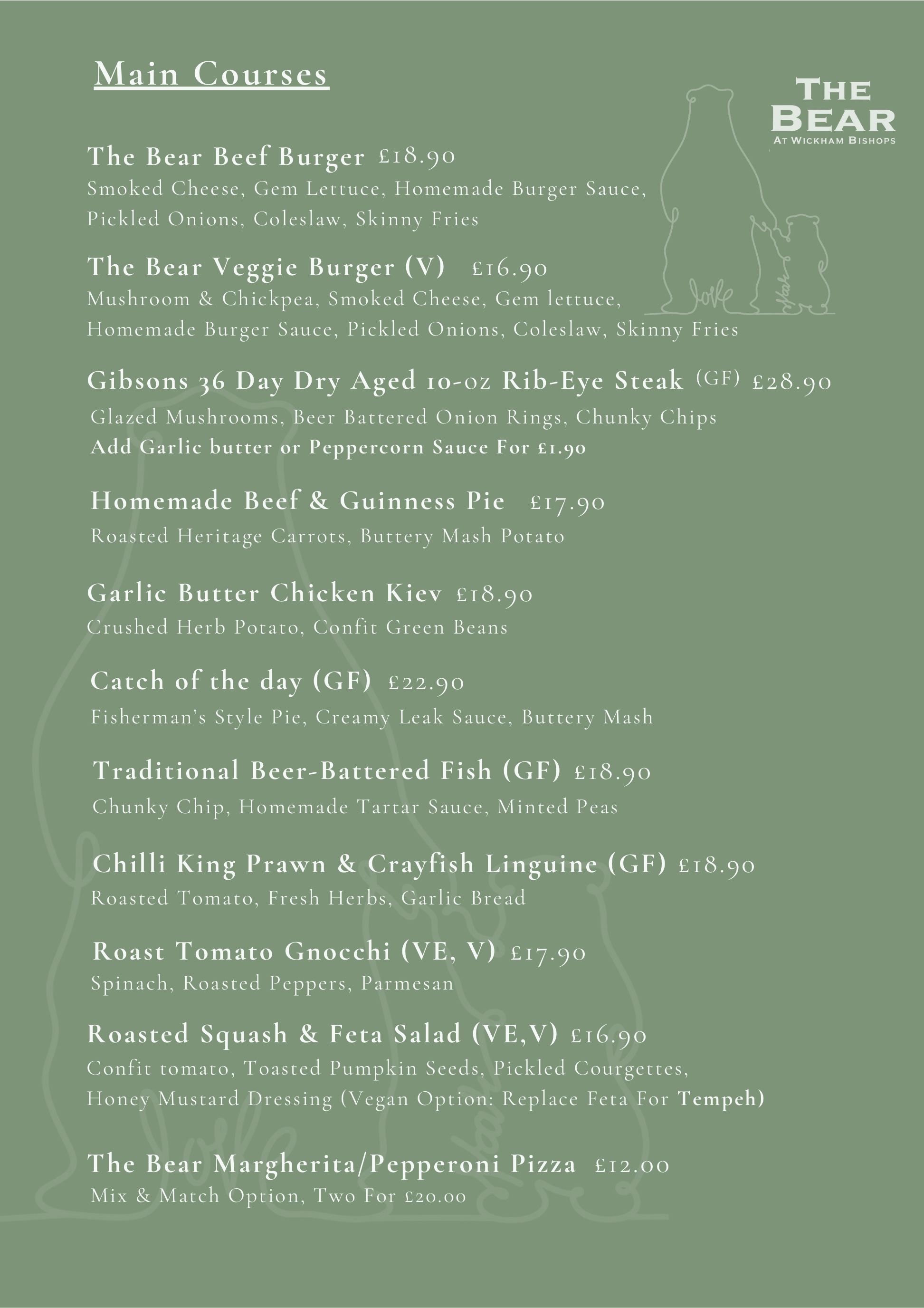 The Bear main courses menu page