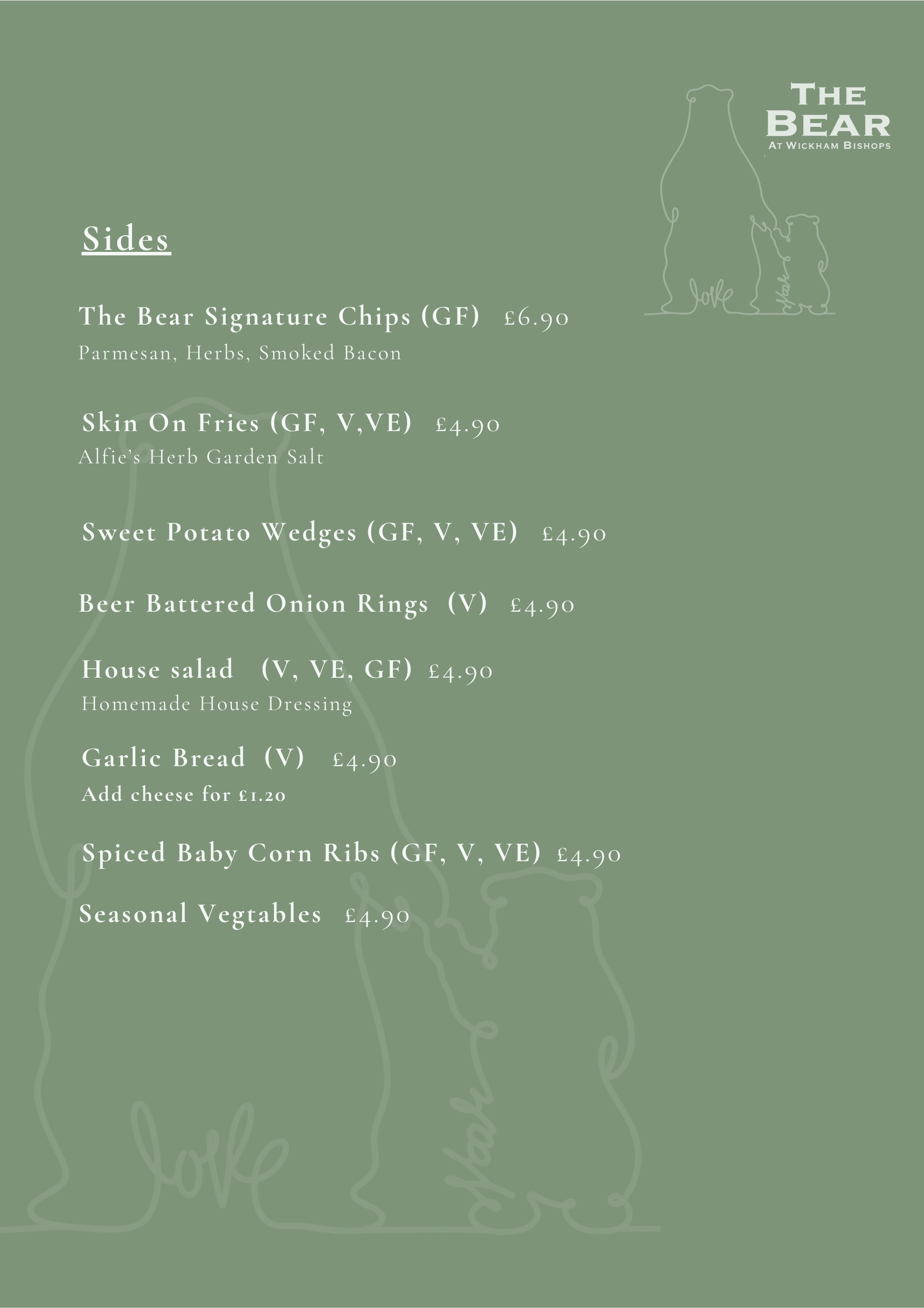 The Bear sides menu page