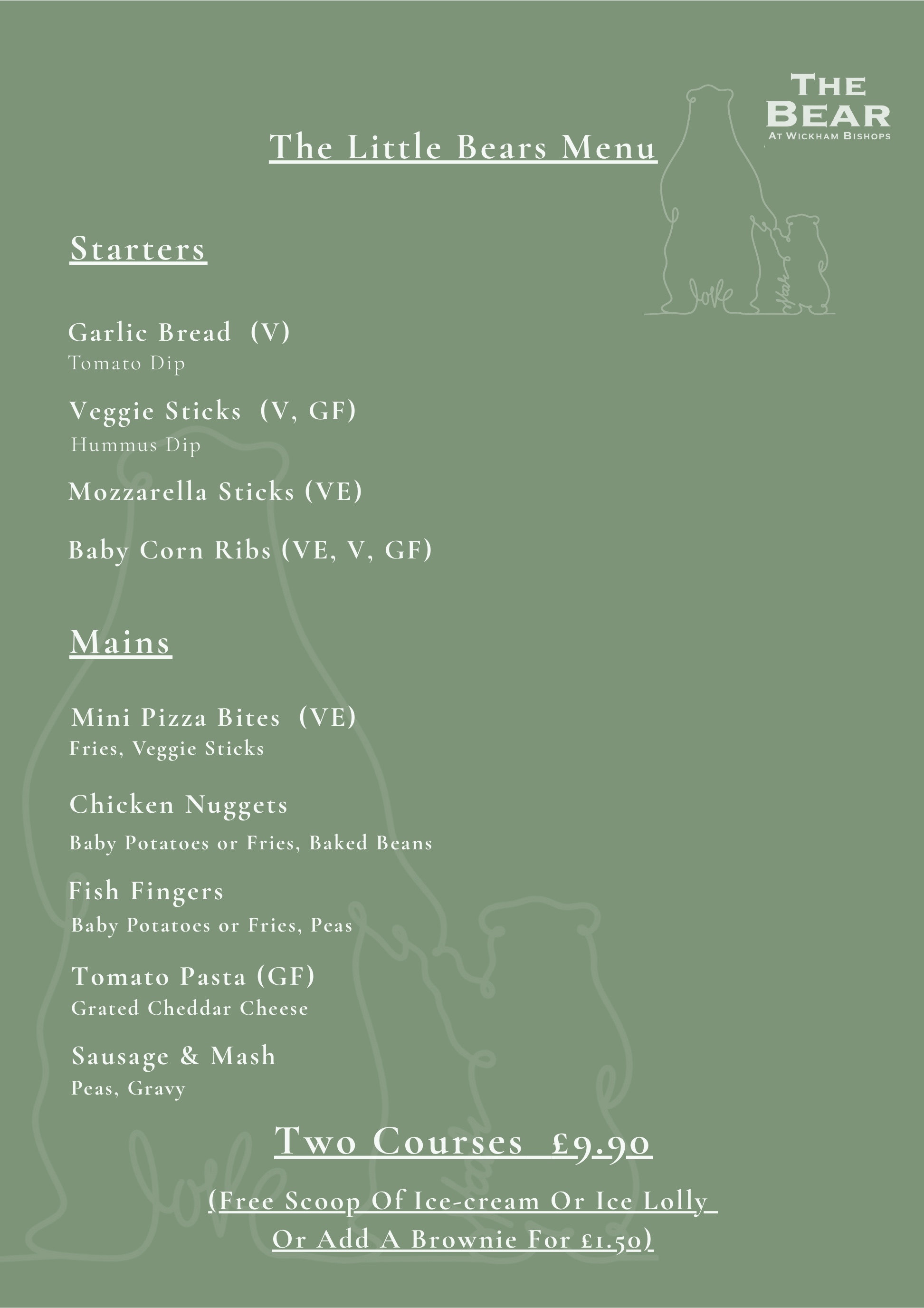 The Little Bears children's menu